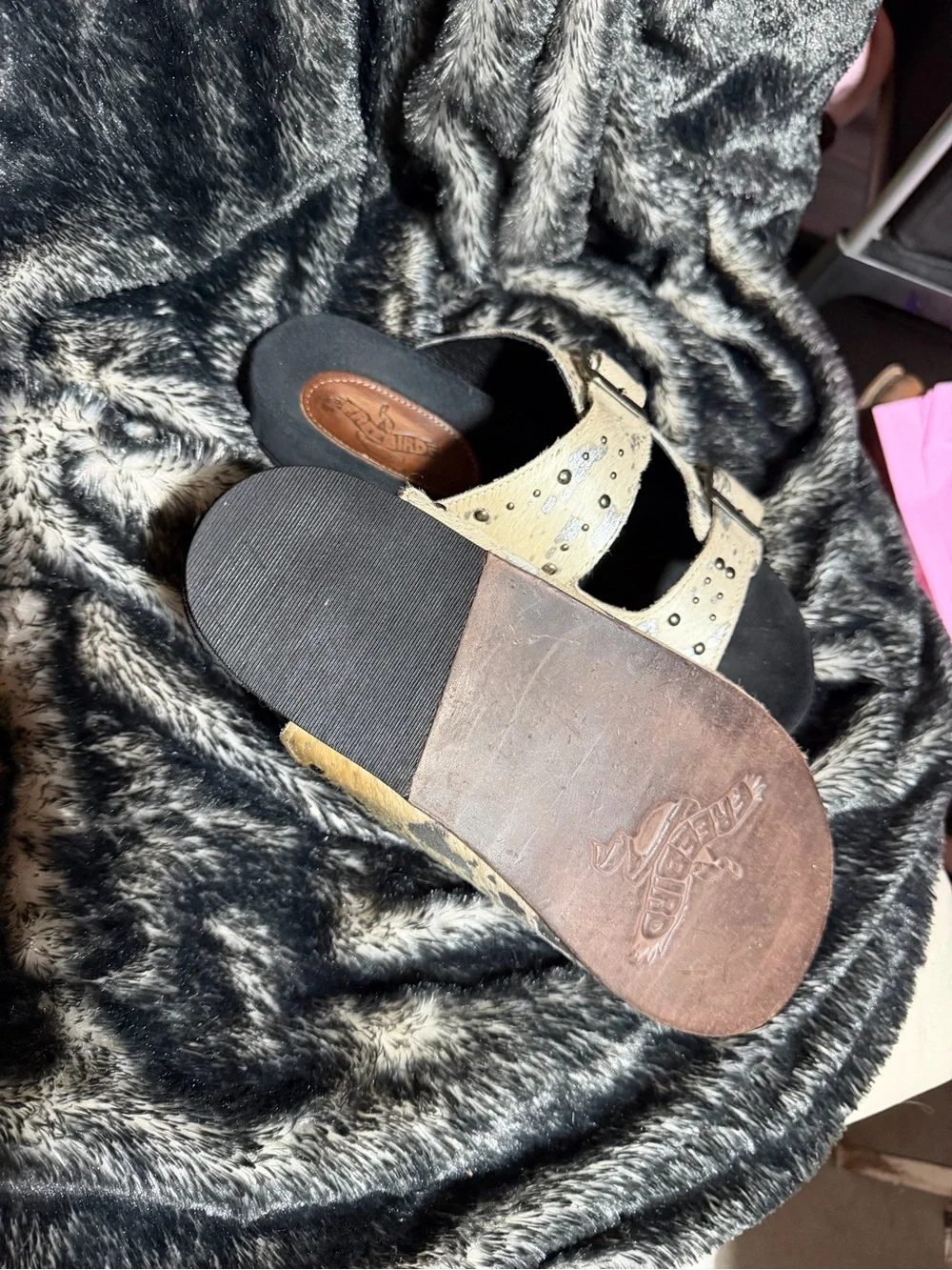 Freebird women’s size 10 slide on real first sandals with two buckles